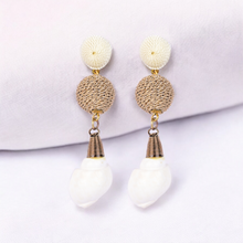 Load image into Gallery viewer, Elegant Shell Drop Earrings with Twisted Gold Bead Accents – Coastal Chic Jewelry
