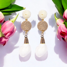 Load image into Gallery viewer, Elegant Shell Drop Earrings with Twisted Gold Bead Accents – Coastal Chic Jewelry
