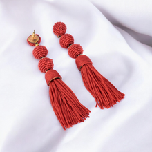 Load image into Gallery viewer, Elegant Red Beaded Tassel Earrings - Statement Jewellery
