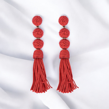 Load image into Gallery viewer, Elegant Red Beaded Tassel Earrings - Statement Jewellery
