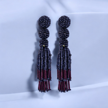 Load image into Gallery viewer, Chic Navy Blue Beaded Tassel Earrings - Sophisticated Statement jewellery
