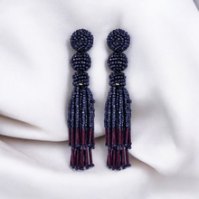 Load image into Gallery viewer, Chic Navy Blue Beaded Tassel Earrings - Sophisticated Statement jewellery
