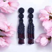 Load image into Gallery viewer, Chic Navy Blue Beaded Tassel Earrings - Sophisticated Statement jewellery
