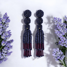 Load image into Gallery viewer, Chic Navy Blue Beaded Tassel Earrings - Sophisticated Statement jewellery
