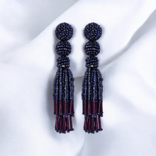 Load image into Gallery viewer, Chic Navy Blue Beaded Tassel Earrings - Sophisticated Statement jewellery
