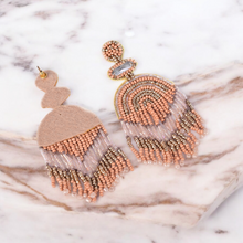 Load image into Gallery viewer, Boho Chic Beaded Dangle Earrings - Peach and Gold Statement Jewellery
