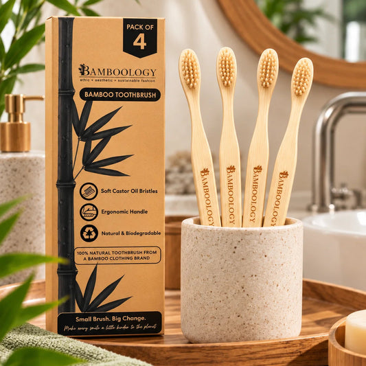 Bamboo Toothbrush With Plant-Based Bristles Pack of 4 | Zero Plastic & Eco-Friendly Oral Care