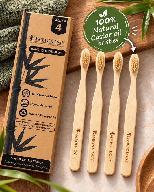 Bamboo Toothbrush With Plant-Based Bristles Pack of 4 | Zero Plastic & Eco-Friendly Oral Care