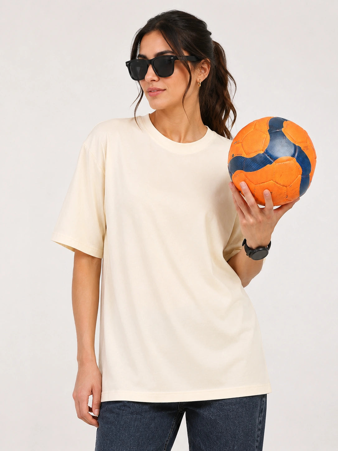 Unisex Cream Oversized Tee