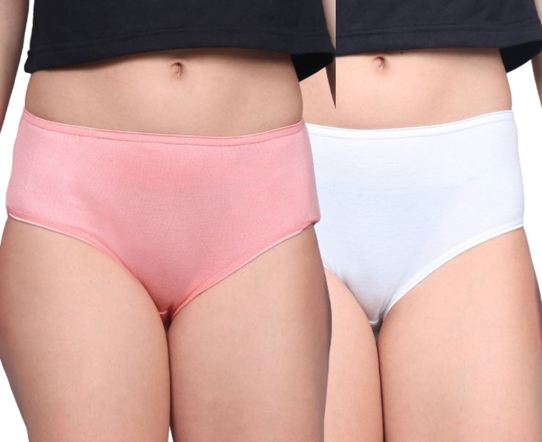 Bamboo Fabric Mid Waist Panty Peach and White – Soft, Breathable, Eco-Friendly Comfort | Pack of 2