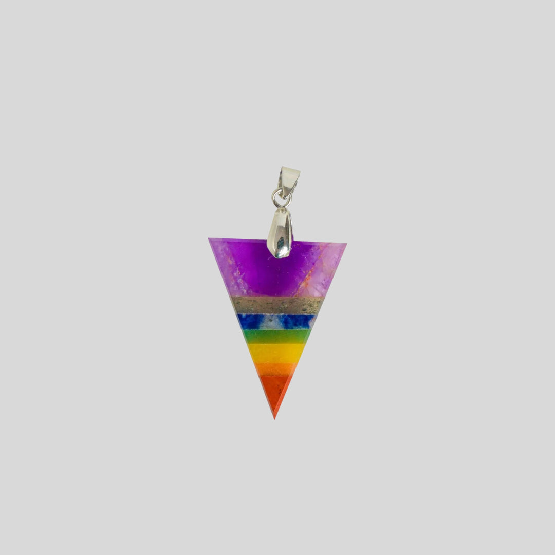Balance Your Energy with the 7 Chakra Triangle Pendant – A Powerful, Geometric Gemstone Necklace for Healing and Alignment.