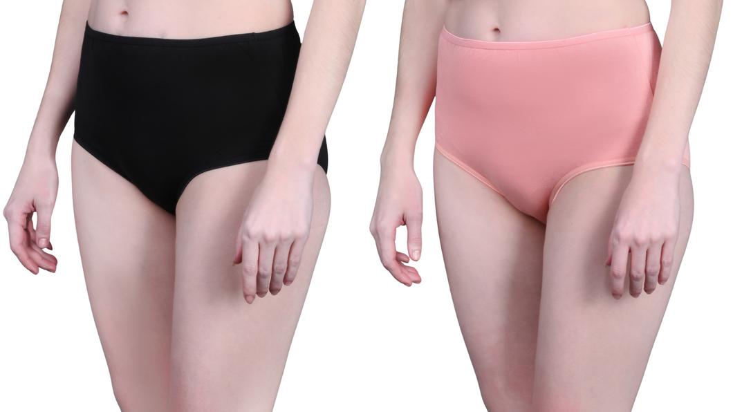 Bamboo Fabric Women's Hipster Panty | Peach and Black | Set of 2