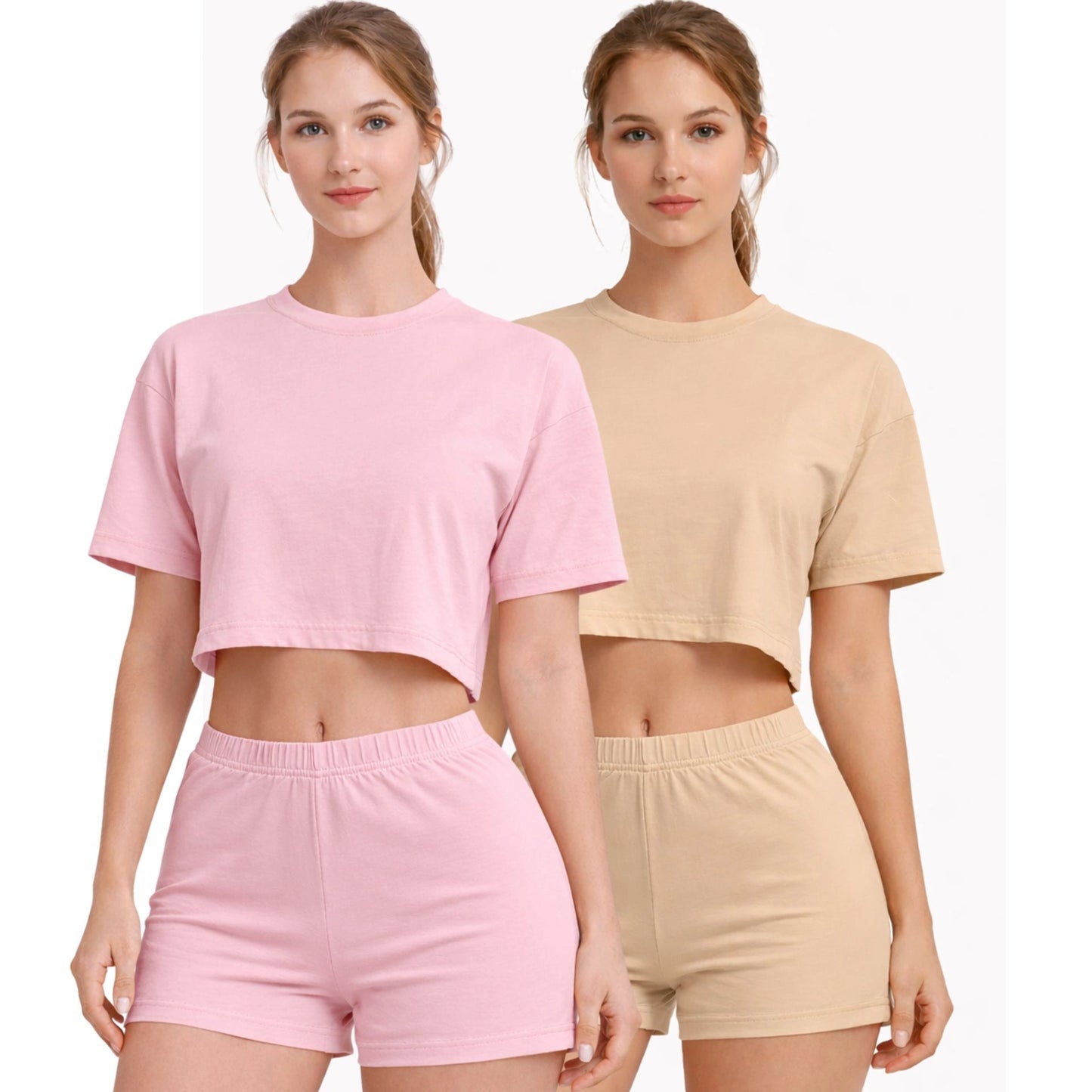 Bamboo Fabric Mid Rise Shorts | Beige and Mauve | Pack of 2