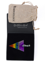 Load image into Gallery viewer, Balance Your Energy with the 7 Chakra Triangle Pendant – A Powerful, Geometric Gemstone Necklace for Healing and Alignment.
