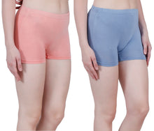 Load image into Gallery viewer, Bamboo Fabric Mid Rise Shorts | Peach &amp; Blue | Pack Of 2
