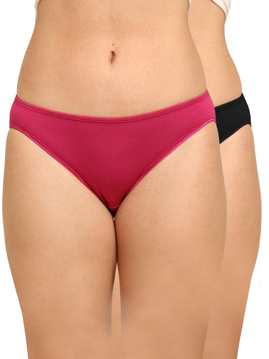 Bamboo Fabric Low Waist Underwear | Fuchsia and Black | Pack of 2