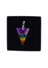 Load image into Gallery viewer, Balance Your Energy with the 7 Chakra Triangle Pendant – A Powerful, Geometric Gemstone Necklace for Healing and Alignment.
