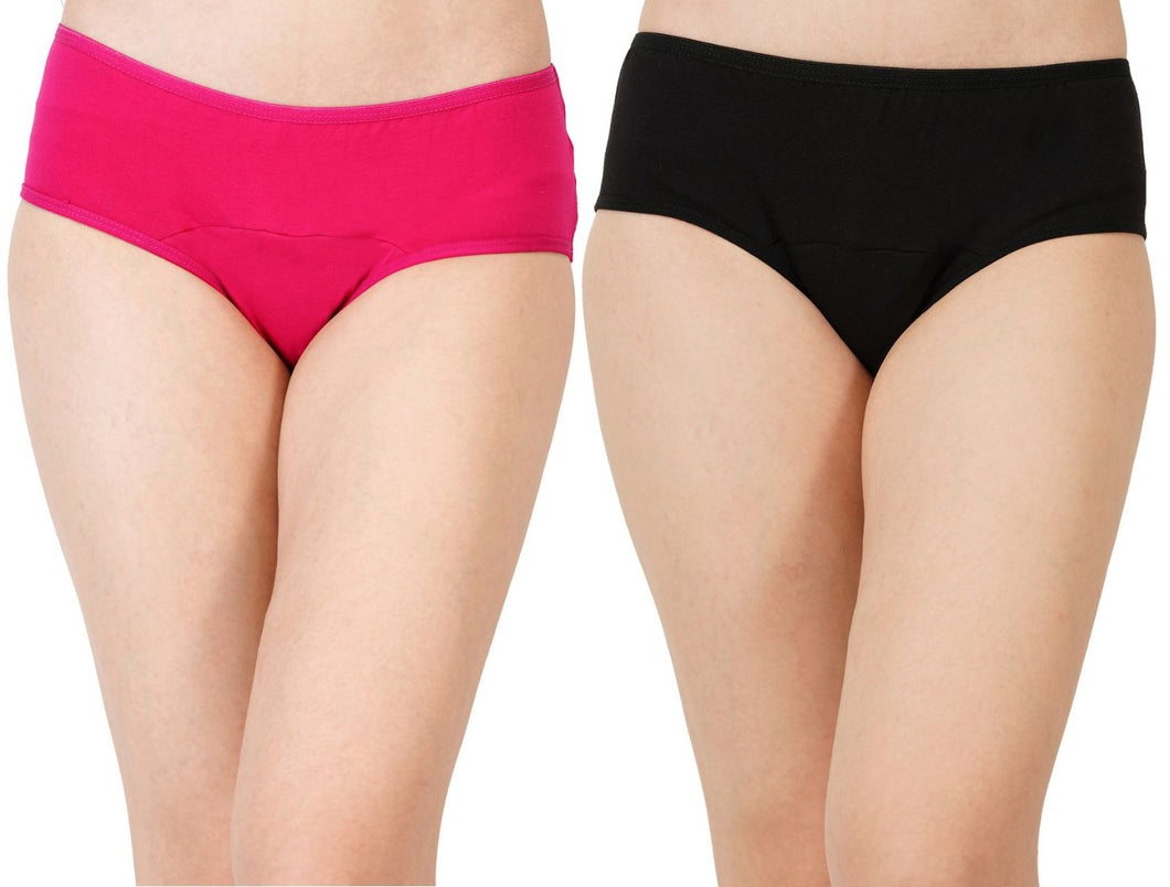 Leak Proof Bamboo Fabric Period Panty | Black & Fuchsia | Pack of 2