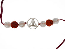 Load image into Gallery viewer, Handmade Sustainable Healing Beads Rakhi | Clear Quartz &amp; Rudraksh | Meditation Charm
