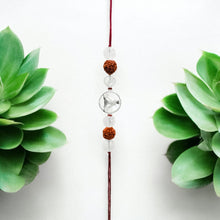 Load image into Gallery viewer, Handmade Sustainable Healing Beads Rakhi | Clear Quartz &amp; Rudraksh | Meditation Charm
