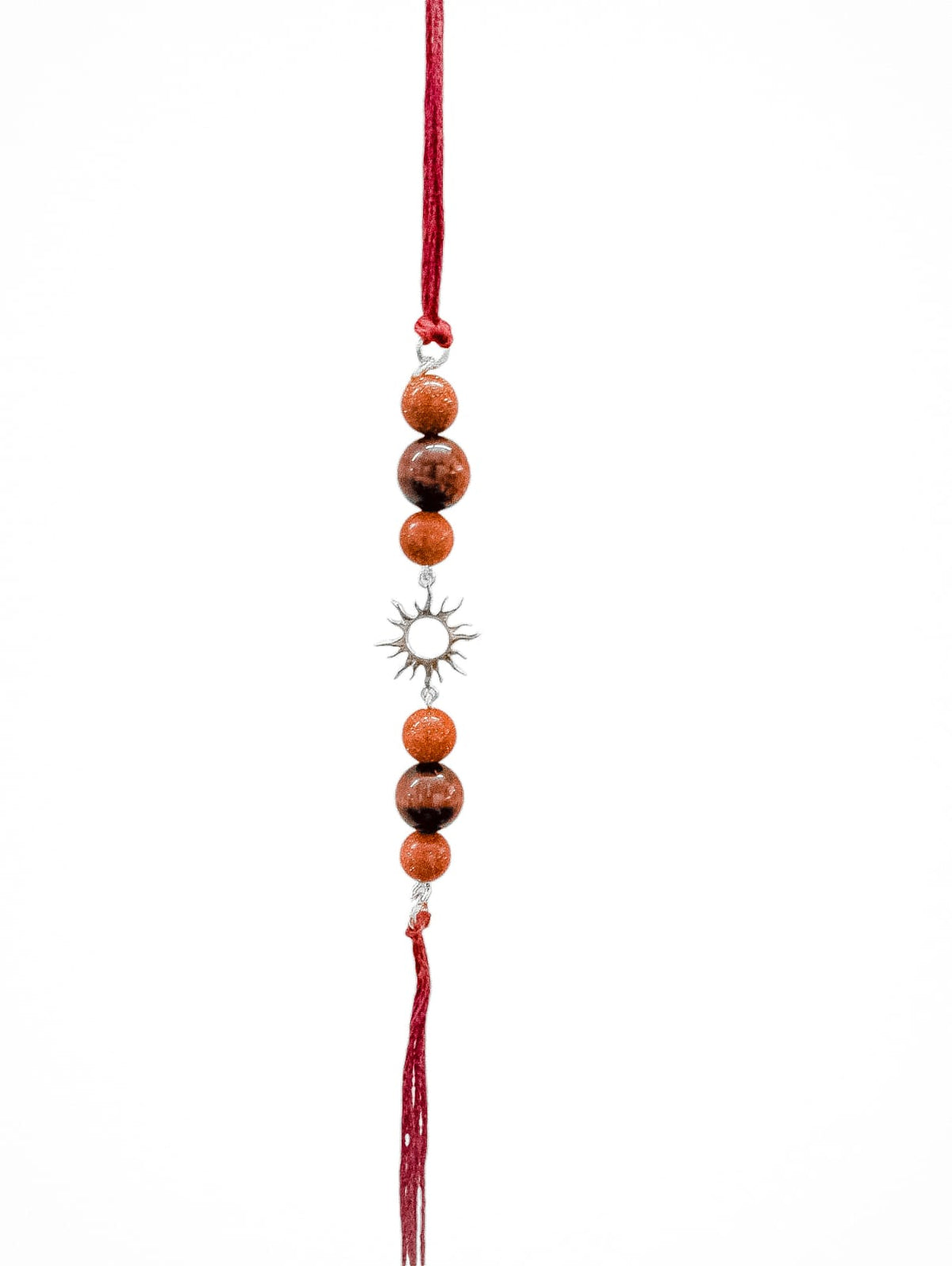 Handmade Sustainable Healing Beads Rakhi | Sunstone & Red Tiger Eye | Sun Charm
