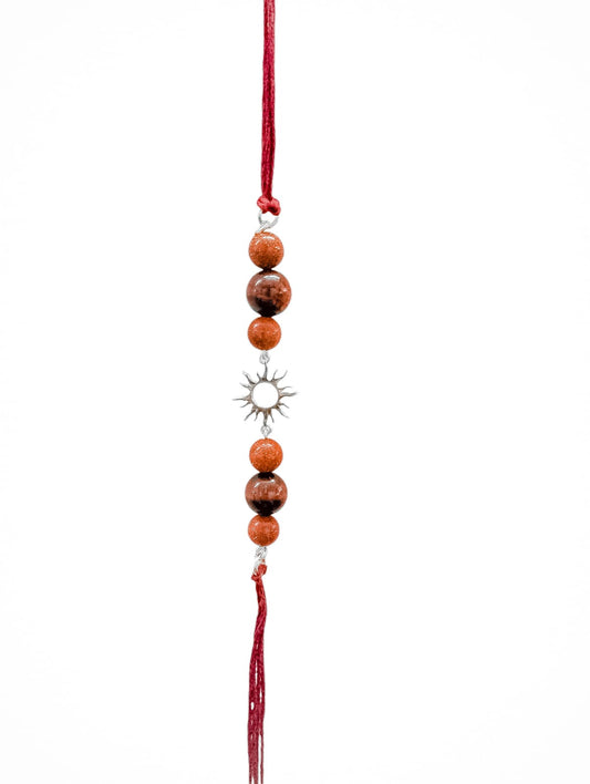Handmade Sustainable Healing Beads Rakhi | Sunstone & Red Tiger Eye | Sun Charm