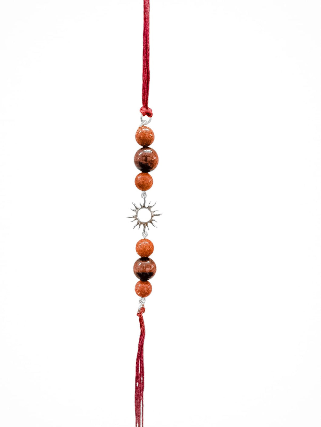 Handmade Sustainable Healing Beads Rakhi | Sunstone & Red Tiger Eye | Sun Charm