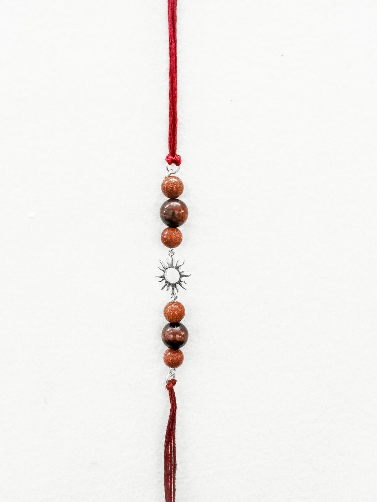 Handmade Sustainable Healing Beads Rakhi | Sunstone & Red Tiger Eye | Sun Charm