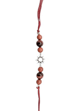 Load image into Gallery viewer, Handmade Sustainable Healing Beads Rakhi | Sunstone &amp; Red Tiger Eye | Sun Charm
