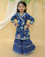 Load image into Gallery viewer, Kid’s Girls Pure Cotton Jaipur Block Printed Indian Ethnic Festive Party Wear Suit Sets | Blue
