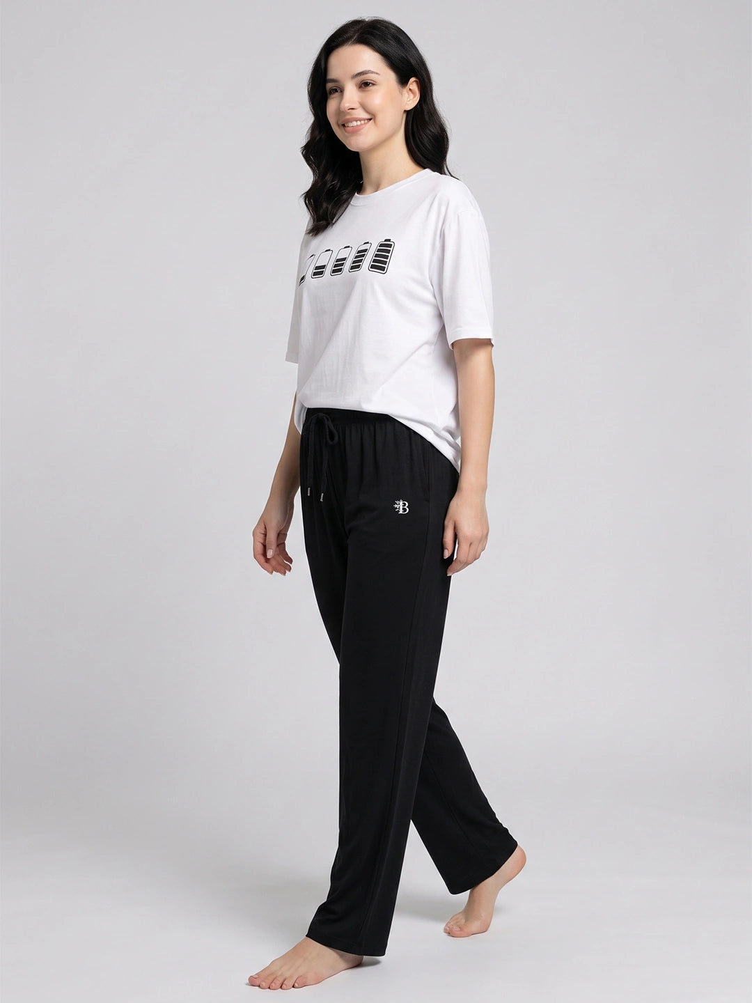 Women's Black White Bamboo Night Suit