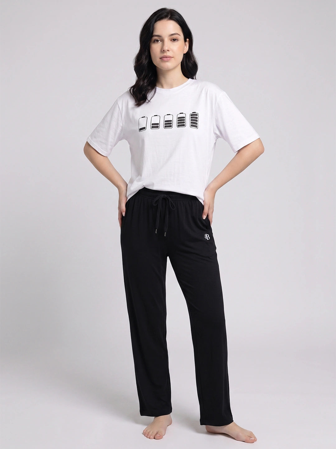Women's White Black Bamboo Loungewear