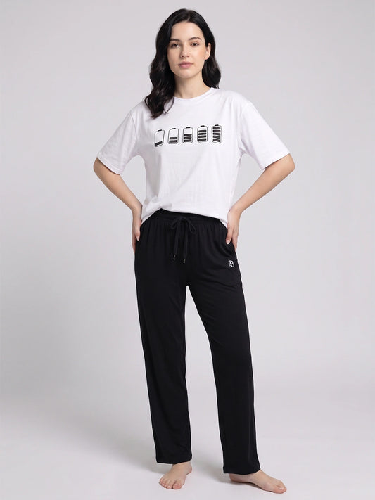 Women's White Black Bamboo Loungewear