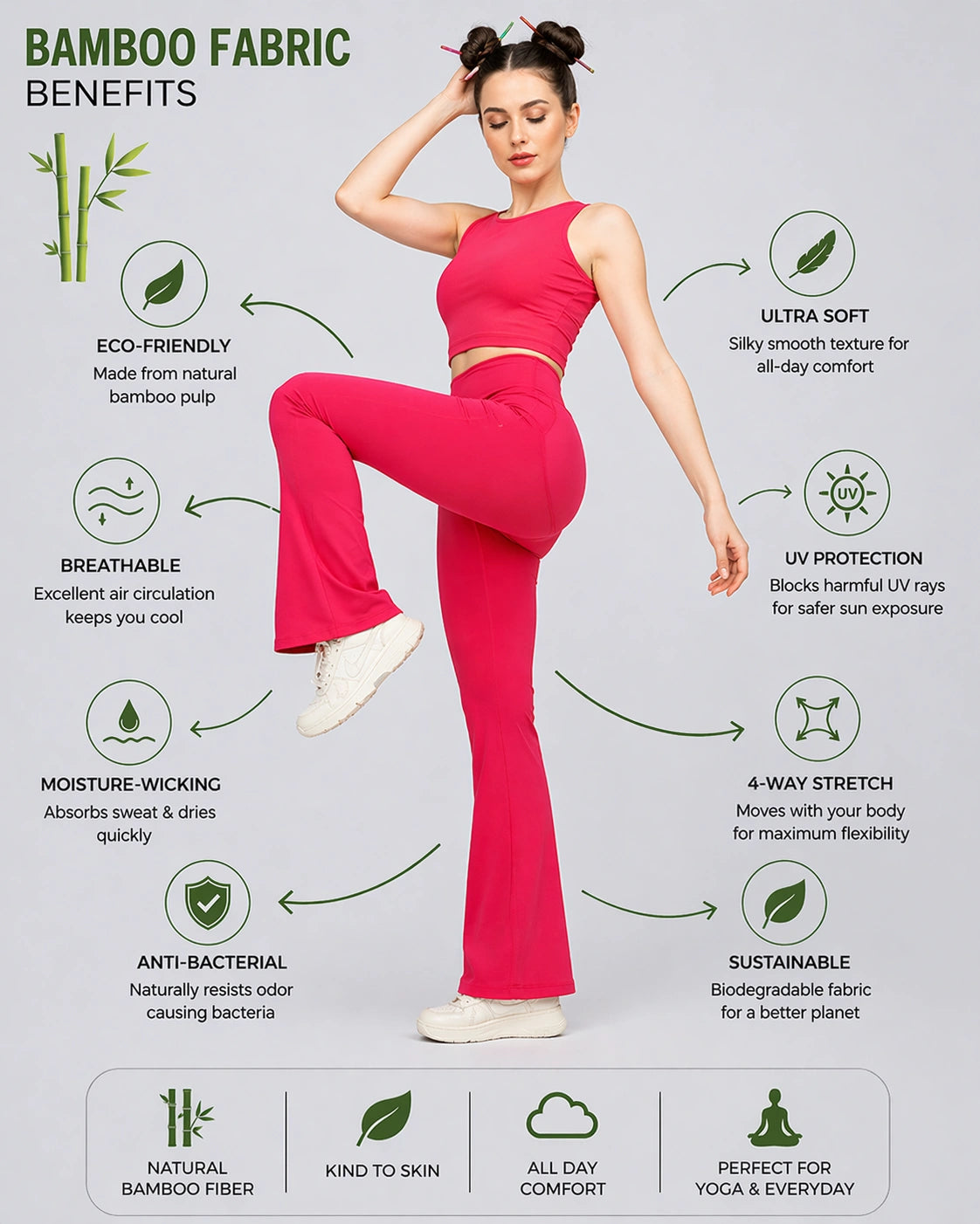 Women Bamboo Fabric Bell Bottom Yoga Pants | High Waist Bootcut Stretch Gym & Lounge Wear