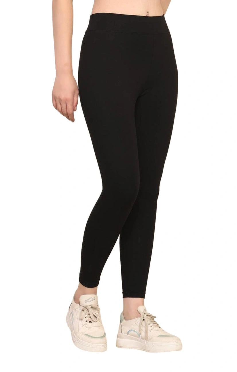 Yoga Pants High Waist Cotton Fabric Stretchable Black Gym Tights | Pack Of 1