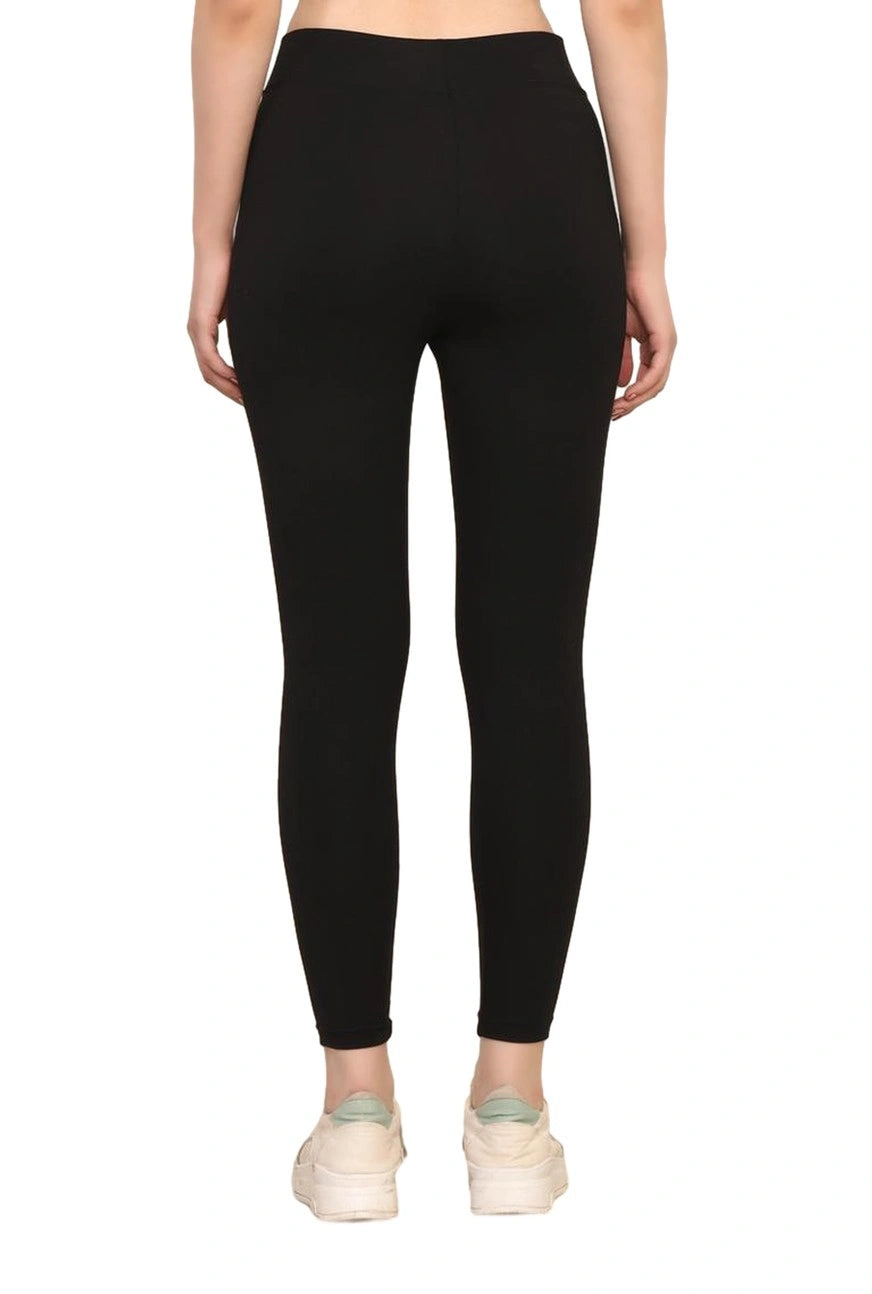 Yoga Pants High Waist Cotton Fabric Stretchable Black Gym Tights | Pack Of 1