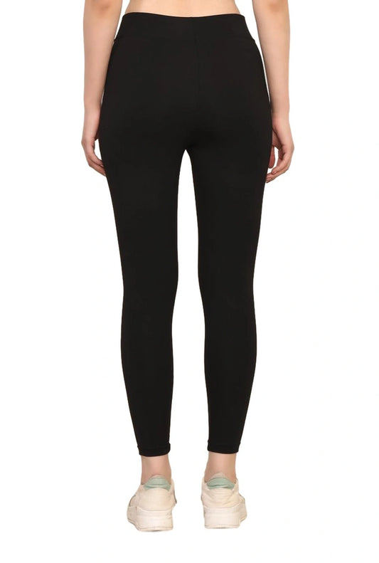 Yoga Pants High Waist Cotton Fabric Stretchable Black Gym Tights | Pack Of 1