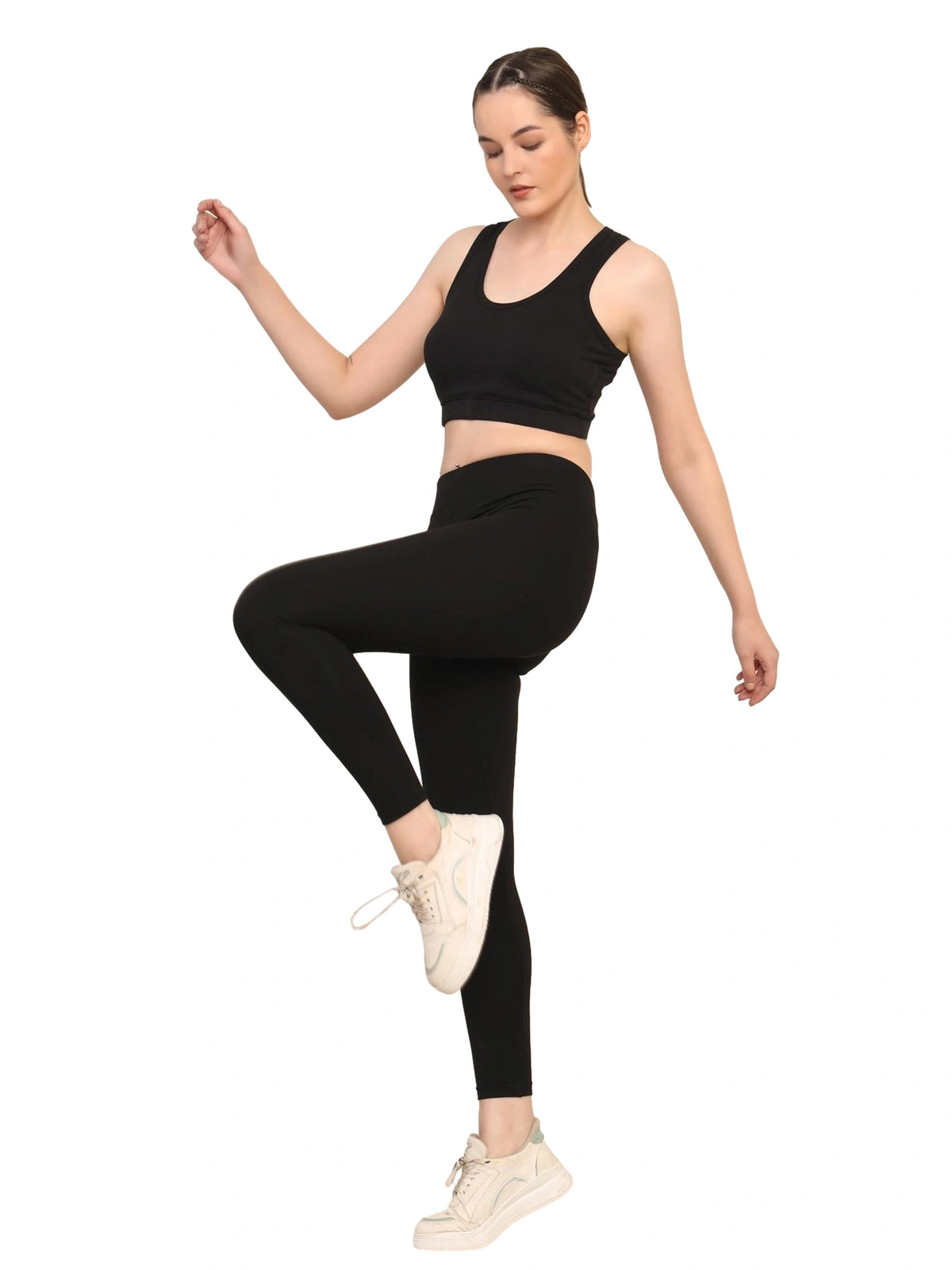 Yoga Pants High Waist Cotton Fabric Stretchable Black Gym Tights | Pack Of 1