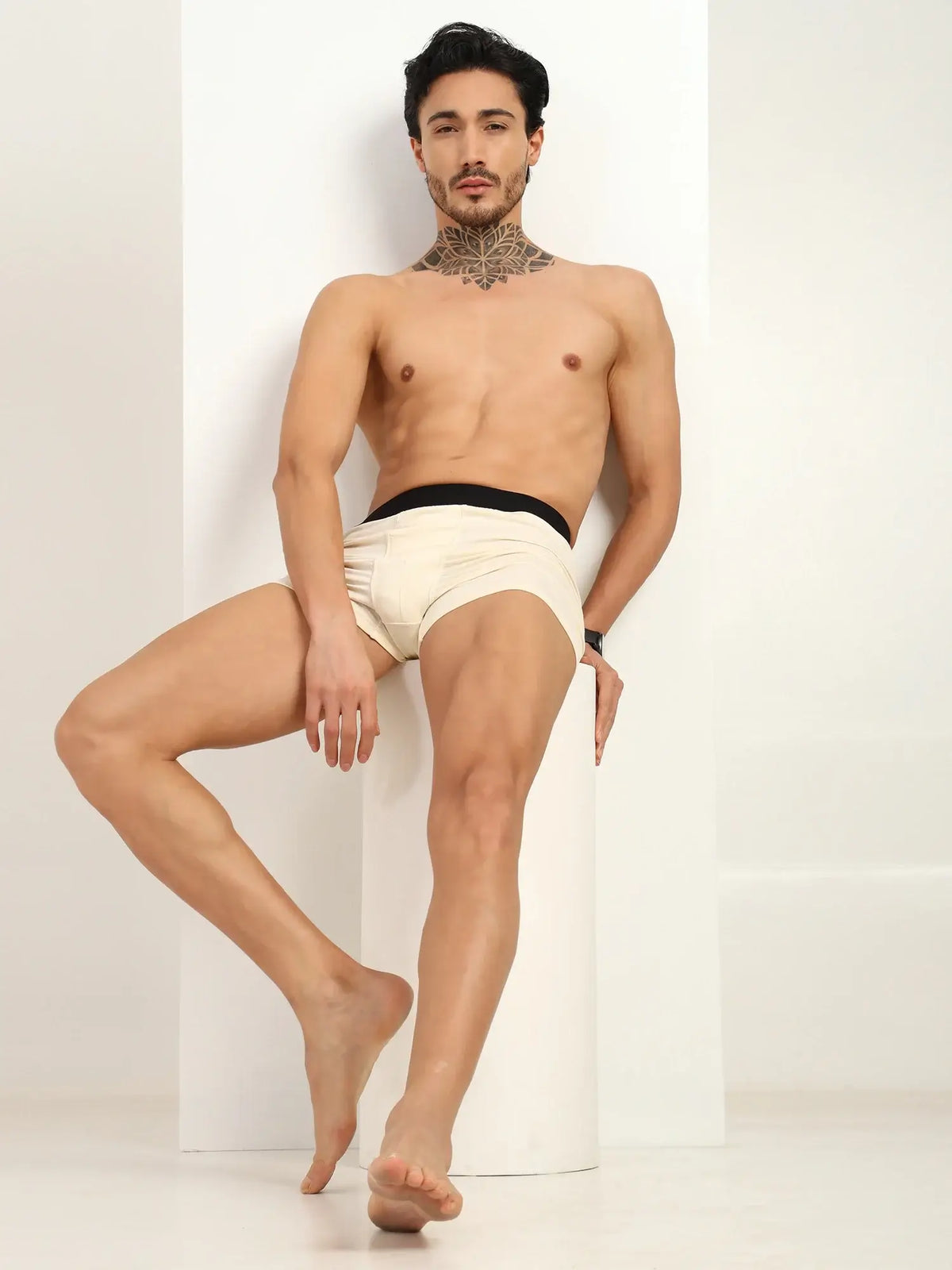 Model showcasing Bamboo Men’s Ultra-Soft Trunks in a natural pose for breathable comfort and style.