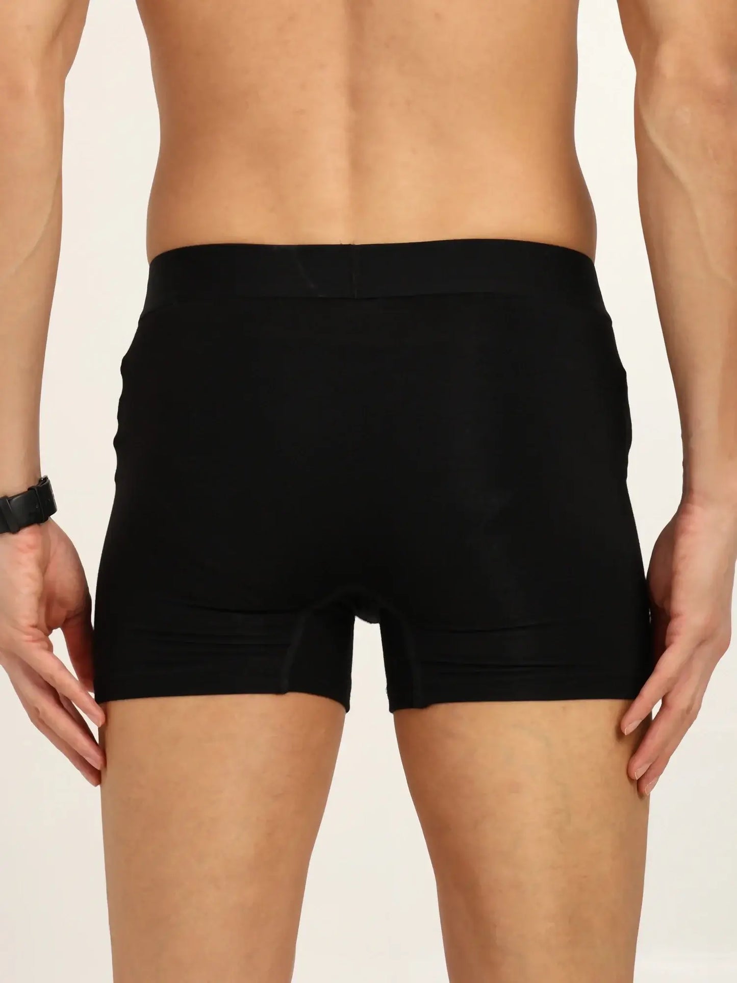 Men's black bamboo trunks showcasing breathable and moisture-wicking fabric for ultimate comfort.