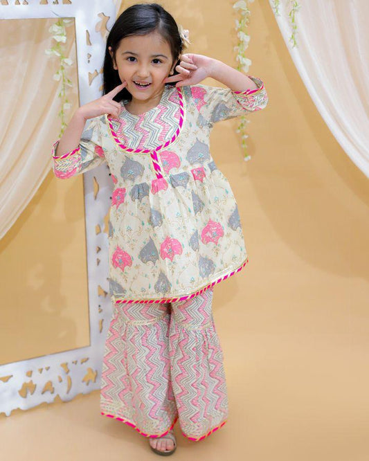Kid’s Girls Pure Cotton Jaipur Block Printed Indian Ethnic Festive Party Wear Suit Sets | Pink