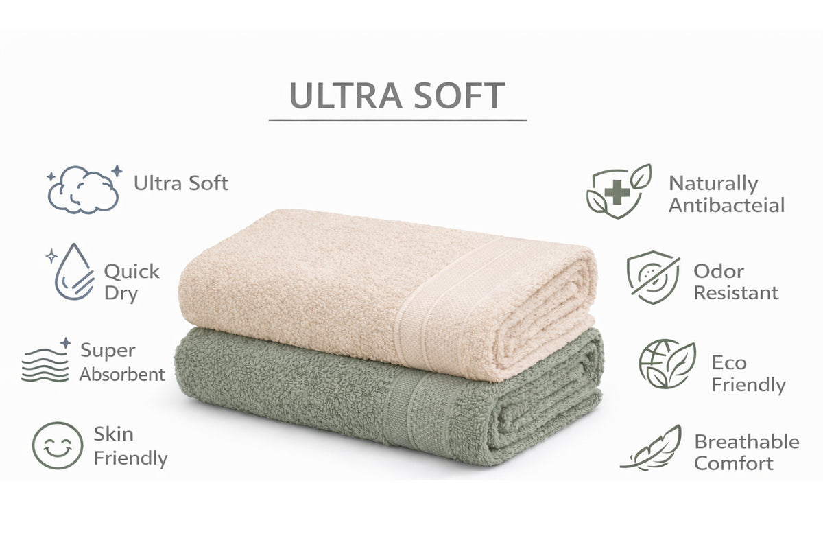 Bamboo Hand Towel | Set of 2 | Beige and Green