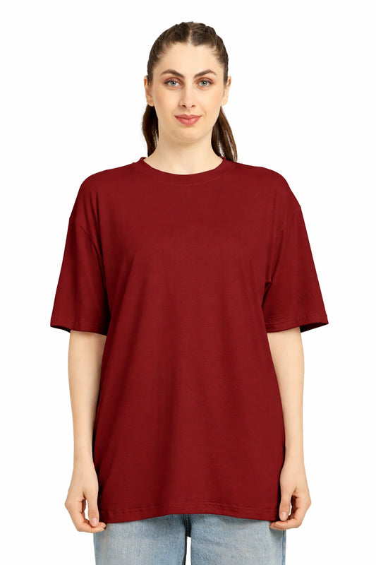Women Oversized Bamboo Plain T-Shirt – Soft, Breathable & Sustainable | Maroon