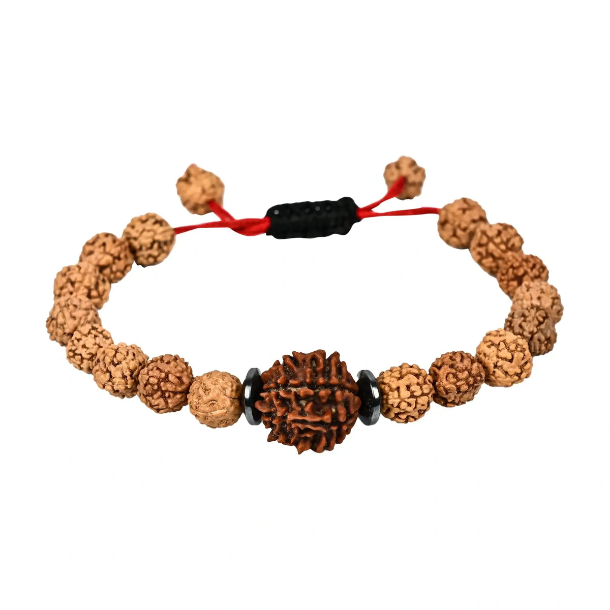 Authentic 5 Mukhi Rudraksha Bracelet with natural beads, promoting peace, clarity, and spiritual awakening.
