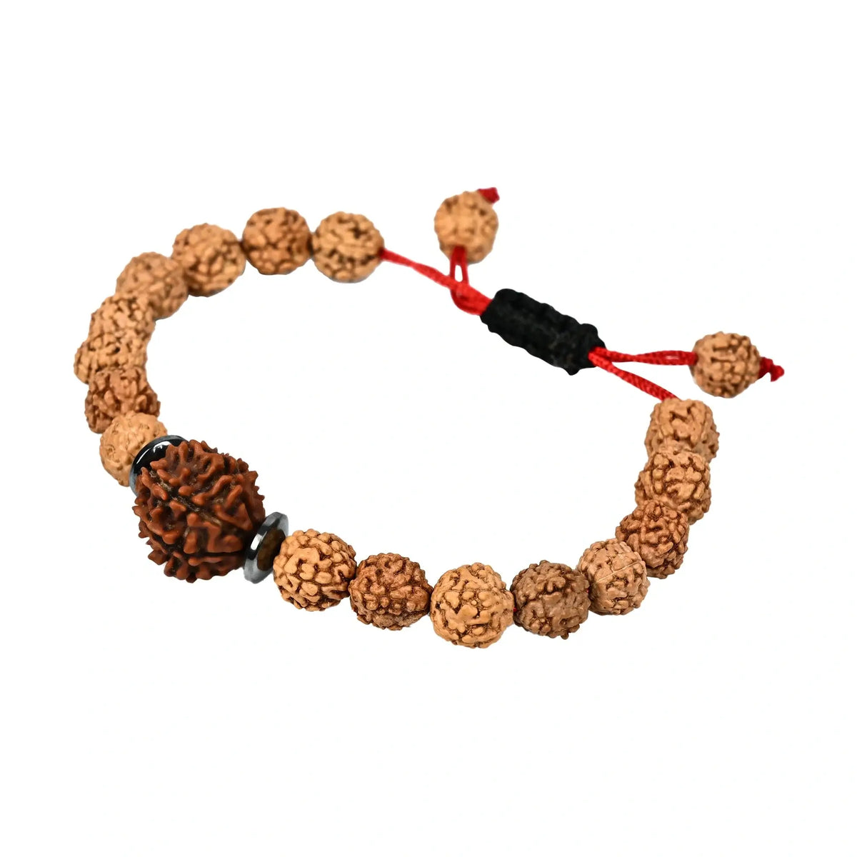 Authentic 5 Mukhi Rudraksha bracelet with natural beads, promoting peace, clarity, and spiritual awakening.