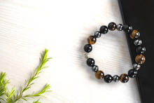 Load image into Gallery viewer, Black Obsidian, Tiger Eye And Hematite Bracelet for Cleansing, Clarity, Strong Mind, Grounding And Better Health
