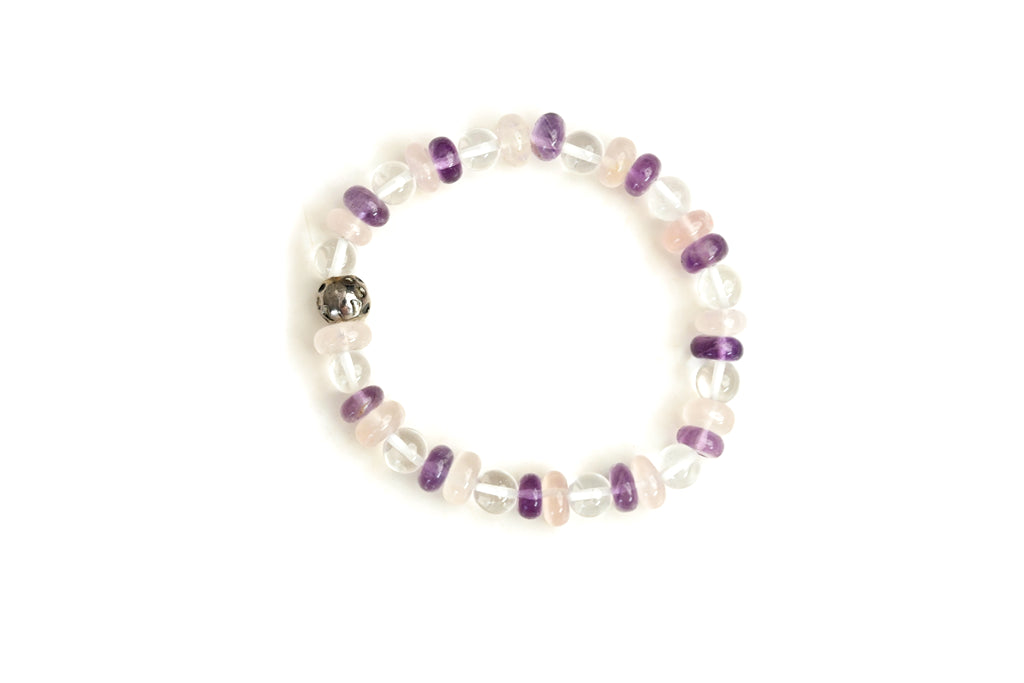 AMETHYST, ROSE QUARTZ AND CLEAR QUARTZ BRACELET FOR STRENGTH, LOVE AND FULFILLING RELATIONSHIP