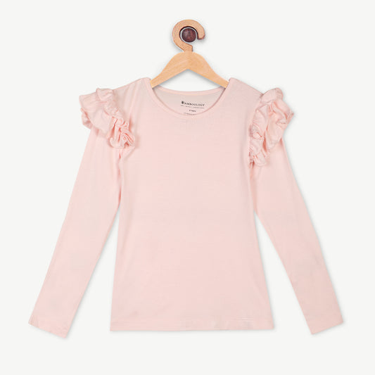 Bamboo Fabric Girl's Ruffled Shoulder Top | Anti-bacterial, Anti-viral Collection