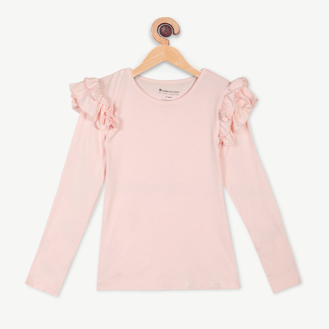 Bamboo Fabric Girl's Ruffled Shoulder Top | Anti-bacterial, Anti-viral Collection