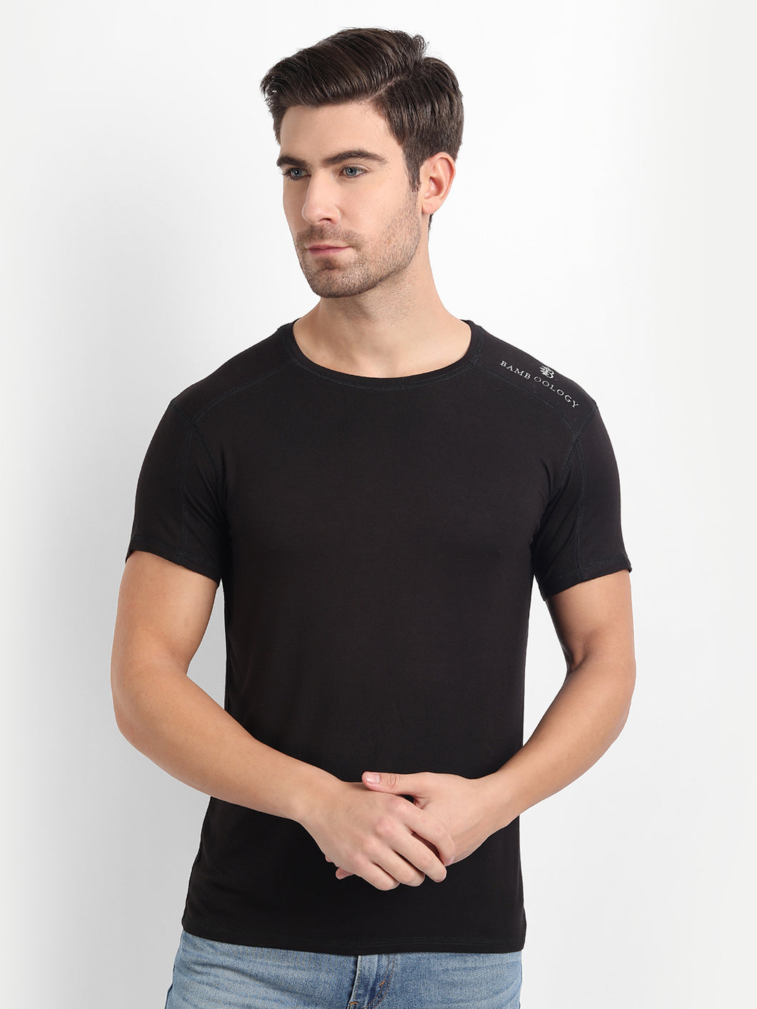 Bamboo Fabric Black T-shirt For Men